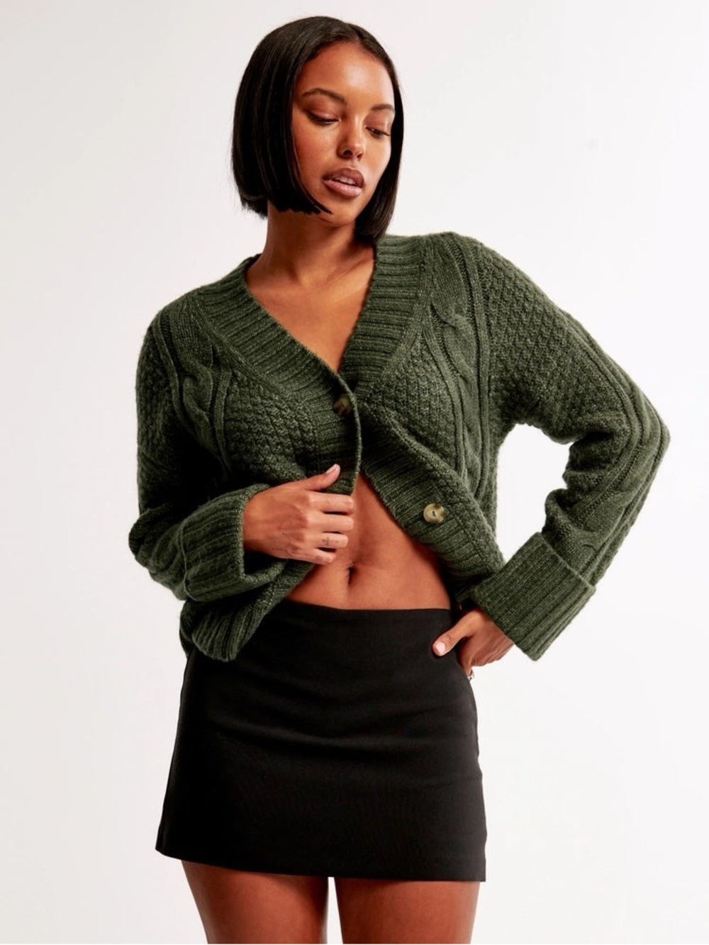 Abercrombie & Fitch Seed Stitch Cable Cardigan | Thyme | Medium